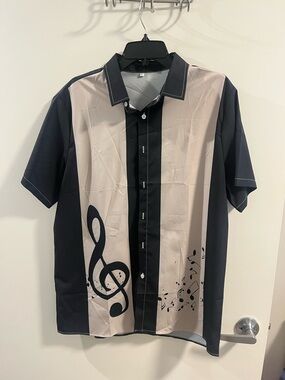 ❤️‍🔥BOGO FREE Amazon Men's Short-Sleeve Music Note Button-Down Shirt Large